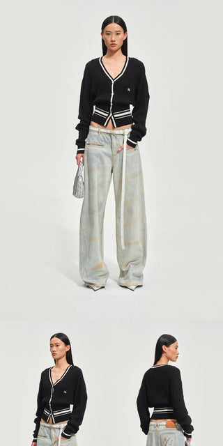 [NOTAWEAR] Stripe V-Neck Slim Fit Knit  Cardigan