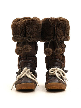 [Moromoro2] Furry Ball Patchwork Leather Boxing  Boots