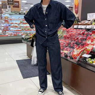 hake black denim pants