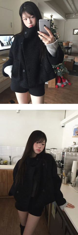 Rose Boucle Double High Neck Short Coat - 3 Colors