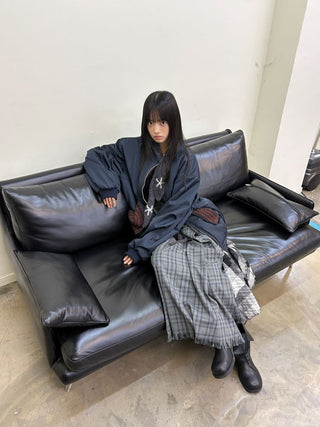 [NeverSeez] Pleated Plaid Skirt with Removable Waist Detail