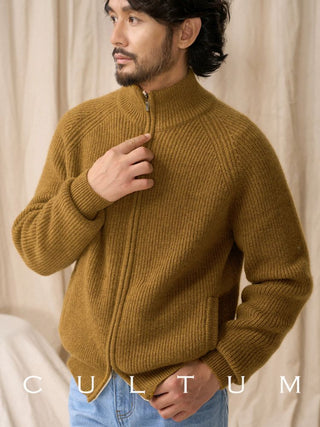 [CULTUM] Wool Stand Collar Double Zip Cardigan