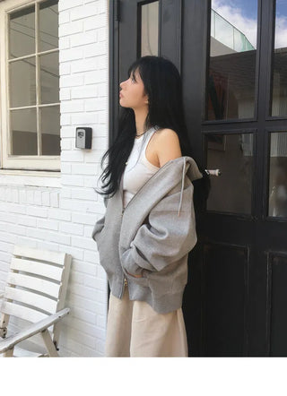 Double-layer heavy two-way hooded zip-up/t-shirt - 9 colors