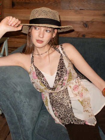 [NECY] Floral Leopard Layer Halter Camisole Top