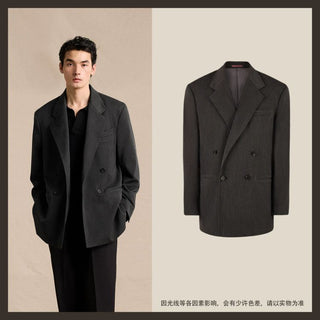 [CULTUM] Wool Blend Double Breasted Relaxed Blazer