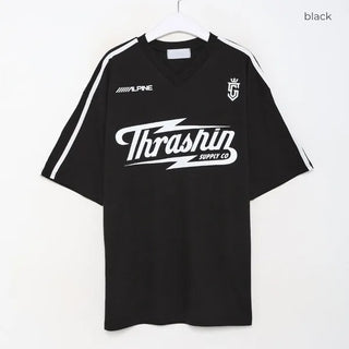 Double-line V-neck short-sleeved T-shirt