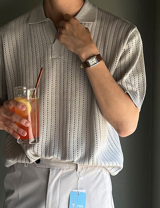 Sculpted linen collar knit (linen fabric)
