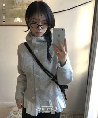 Moruka Hooded Button High Neck Knitwear Cardigan - 5 Colors