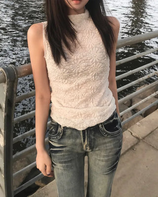 lace flower half sleeveless (3color)