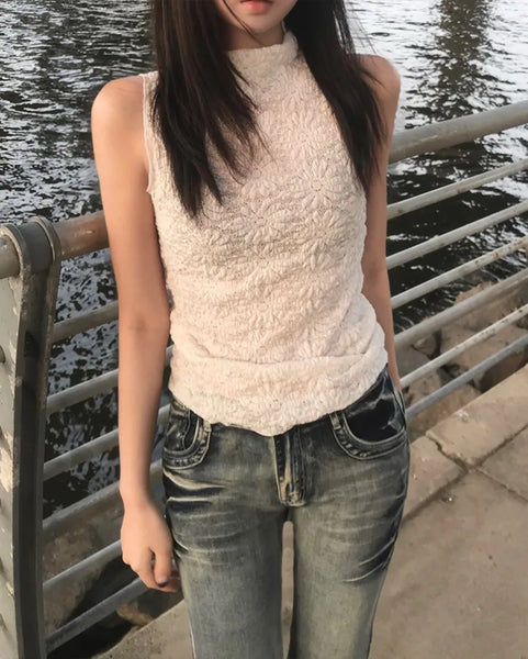 lace flower half sleeveless (3color)