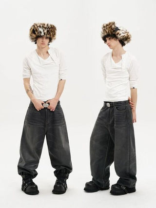 [MASONPRINCE] Waxed Relaxed Wide Leg Jeans