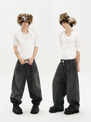 [MASONPRINCE] Waxed Relaxed Wide Leg Jeans