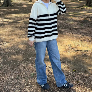 Half-zip striped knit
