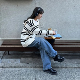 Striped Hooded Cardigan