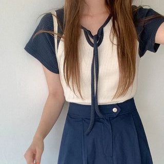 Ribbon raglan short-sleeved T-shirt