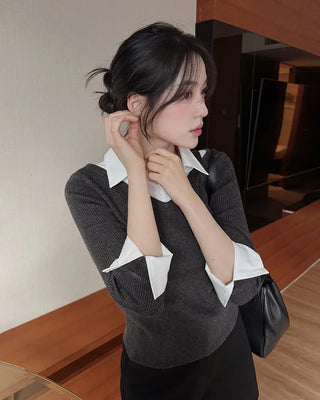 Extremely popular in Korea! Shirt-layered knit / 5 colors