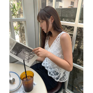 Polka Dot Lace Chiffon Mesh Sleeveless Blouse