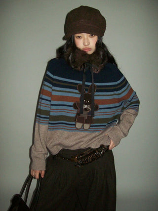 [Moromoro] Rabbit Patch Striped Wool Blend  Sweater