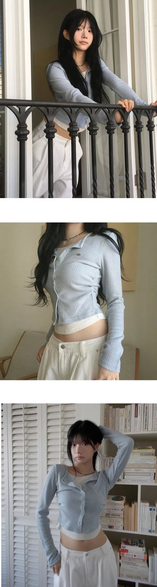 Shirring Layered Ribbed Knitwear Cardigan - 4 Colors