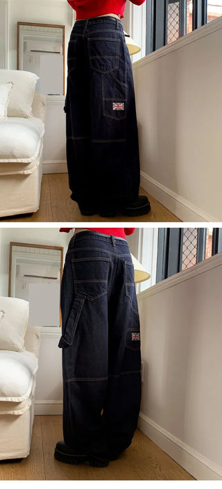 Patch wide Raw denim wide pants