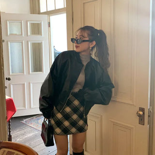 Leather blouson jacket