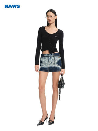 [NOTAWEAR] Washed Denim Low-Rise Mini Skirt
