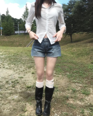 roll up denim shorts
