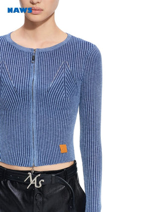 [NOTAWEAR] Ribbed Knit Zip Cardigan