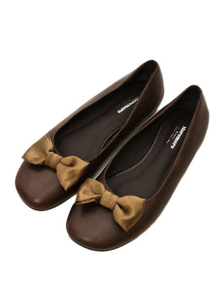 [Moromoro2] Satin Bow Leather Ballet Flats