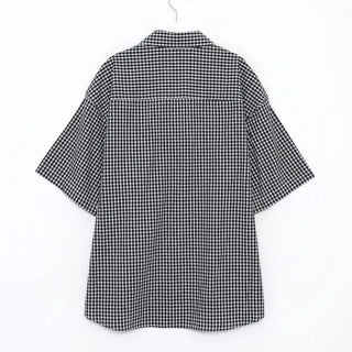 Linen check open collar shirt