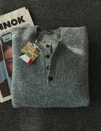 London Merino Wool Henley Neck Heavy Knit (9 colors, M~L)