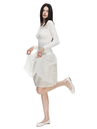 [NECY] Pure Floral Lace Ribbon Slim Top