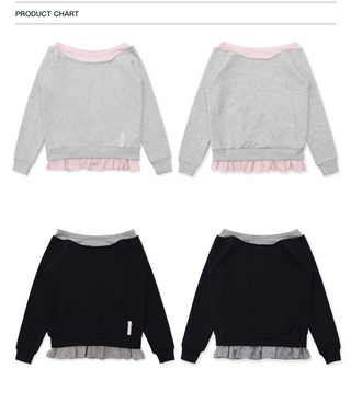 [Moromoro2] Faux Two-piece Off-shoulder Ruffle  Sweatshirt