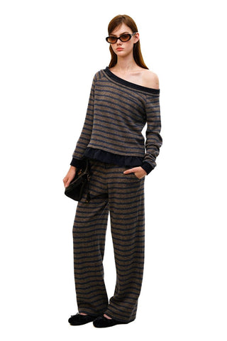 [Moromoro2] Tencel Linen Striped  Sweatshirt/Pants