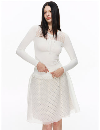 [NECY] Pure Floral Lace Ribbon Slim Top