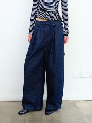 [NeverSeez] Raw Denim Wide-leg Jeans