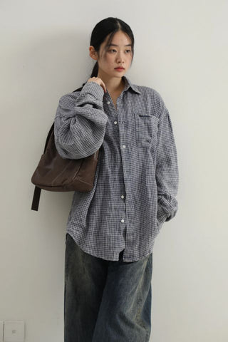 MASONPRINCE Washed Classic Linen Plaid Shirt