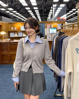 Shirt-layered cardigan