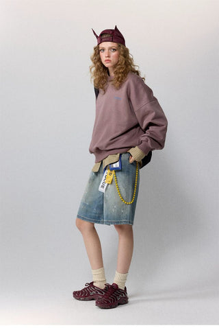 [Monterest] Fleece-Lined Logo Print Crewneck Sweatshirt