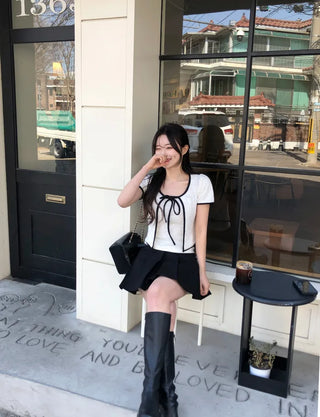[2pcs] Tweed Ribbon Sleeveless Cardigan Set
