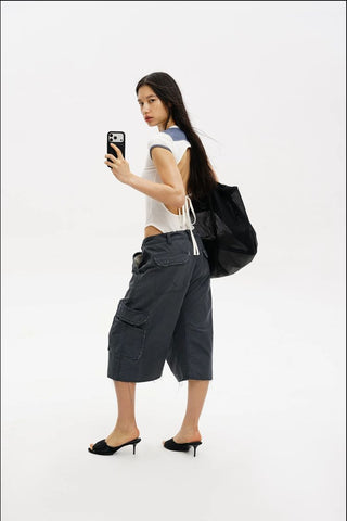[MASONPRINCE] Distressed Cargo Capri Shorts