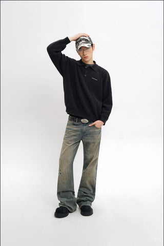 [MASONPRINCE] Wool Textured Mosaic Polo Collar Sweater