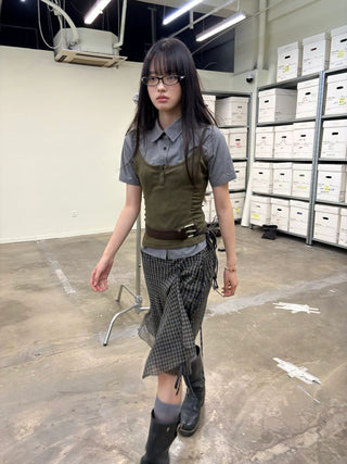 [NeverSeez] Ribbed Button-Front Cami Top