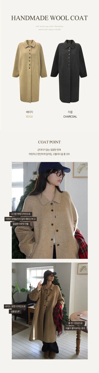 Inquiry rush handmade pintuck 100% wool coat - 2 colors