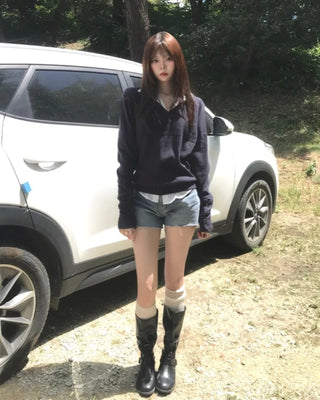 button v-neck knit (2color)