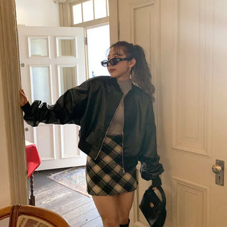 Leather blouson jacket
