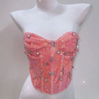 Glitter metal chain butterfly applique tube top