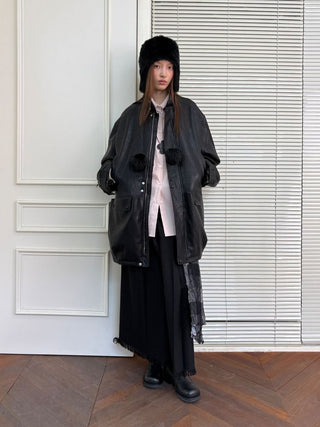 [NeverSeez] Padded PU Leather Trench Coat