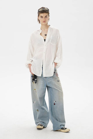 [MASONPRINCE] Breathable Linen Raw Edge Oversized Shirt