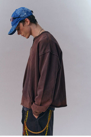 [Monterest] Washed Split-Neck Graphic Sweatshirt
